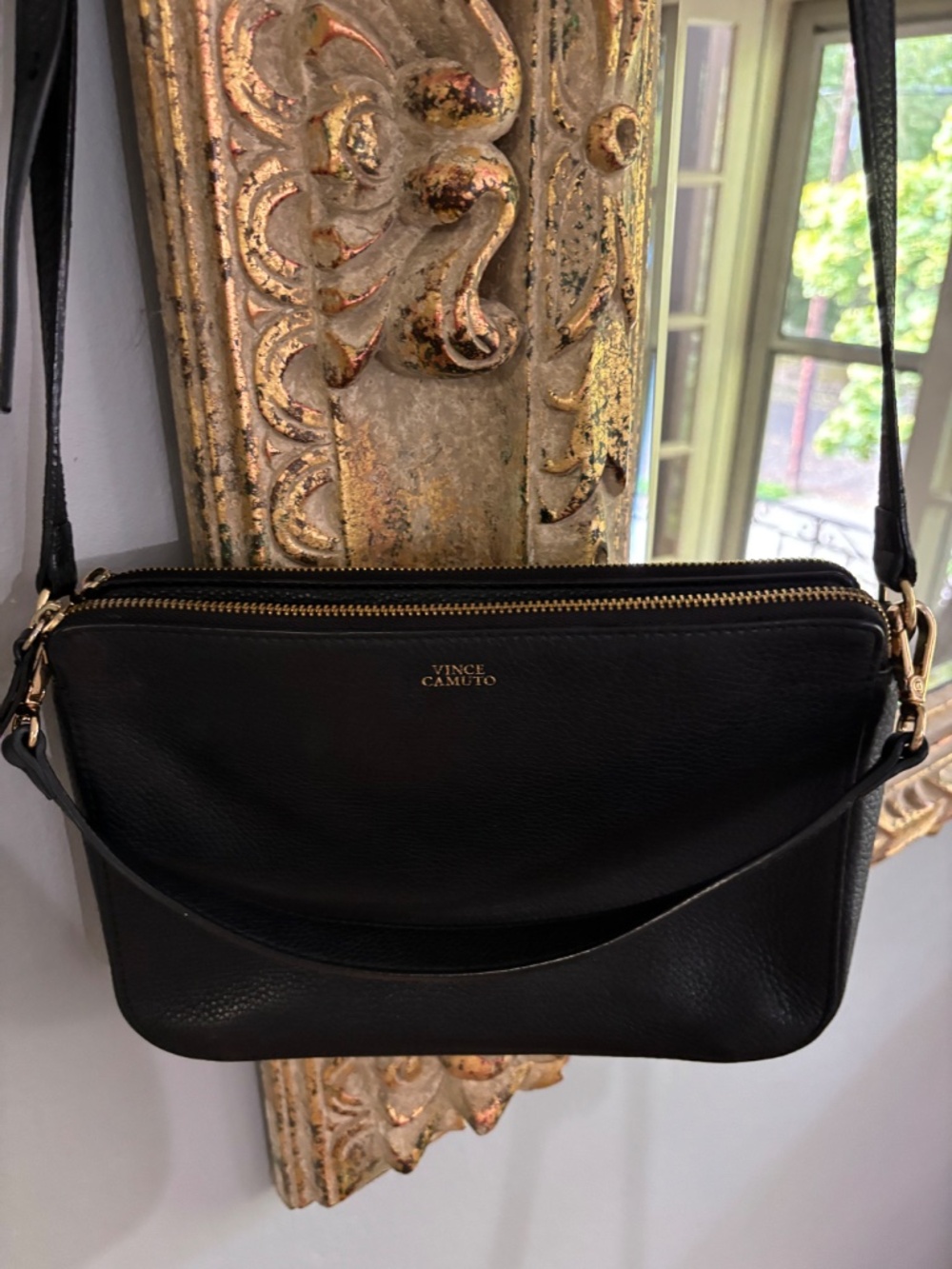 Vince Camuto Pax Black Pebbled Leather Crossbody Bag